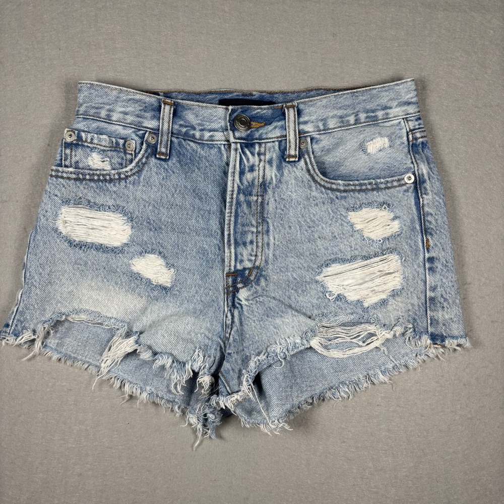 Aeropostale Women's Boyfriend Jean Shorts Sz 2 Light Wash Button Fly Distressed